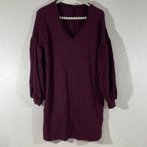 Express Women's Sz XS Burgundy Ponte Knit Balloon Sleeve Shift Dress Stretch
